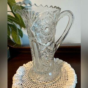 ANTIQUE PRESSED CLEAR GLASS PITCHER